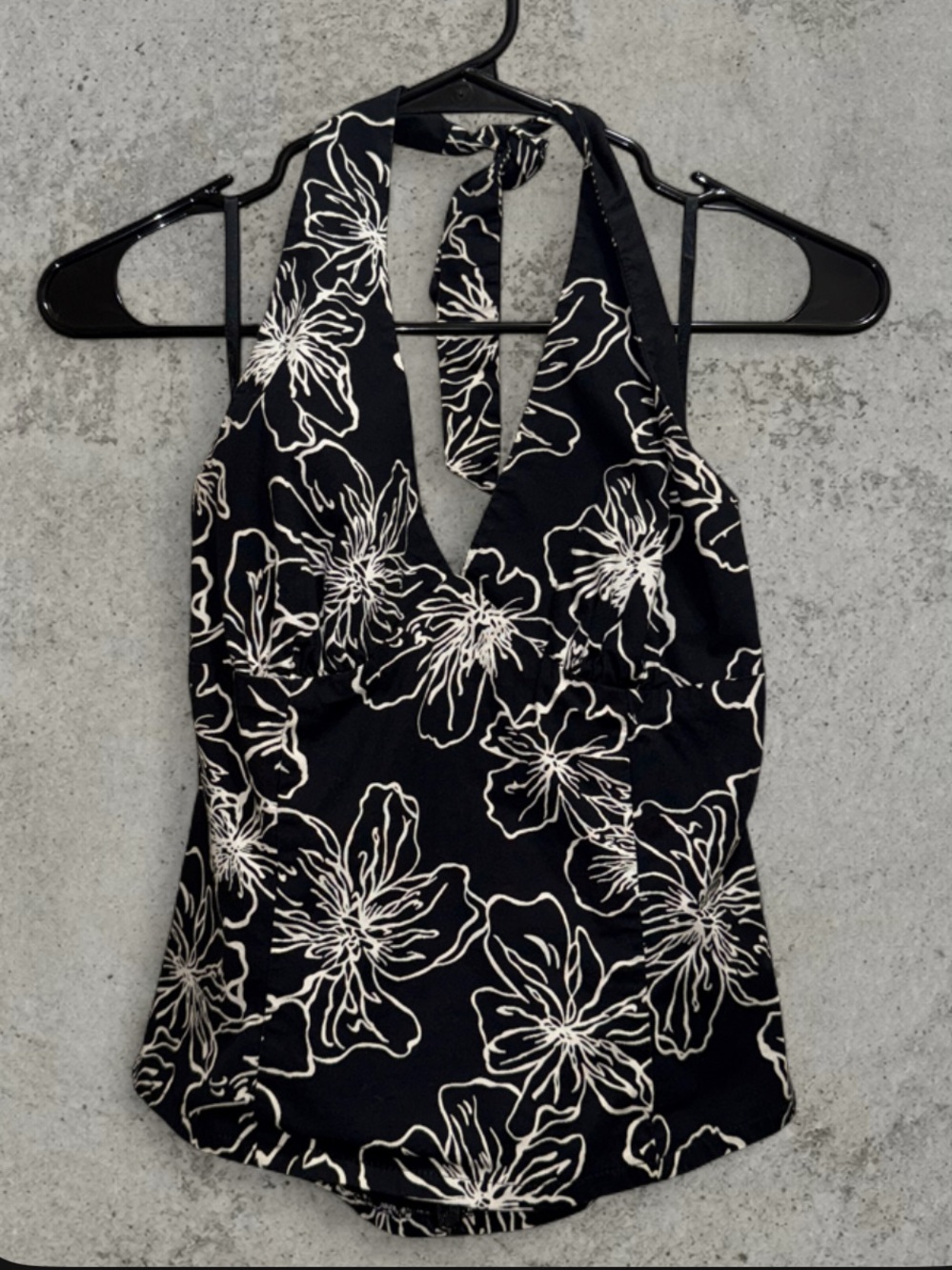 White House Black Market Black & White Floral Halter Top
